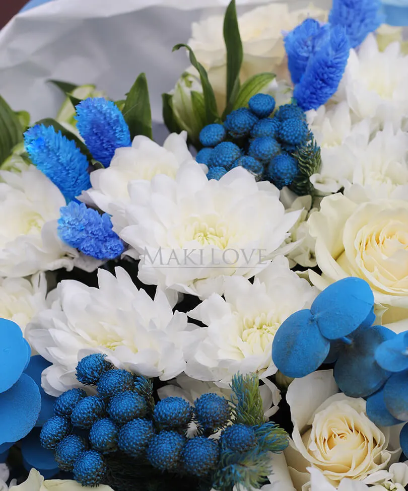 Букет с хризантемами «Охлаждающий»