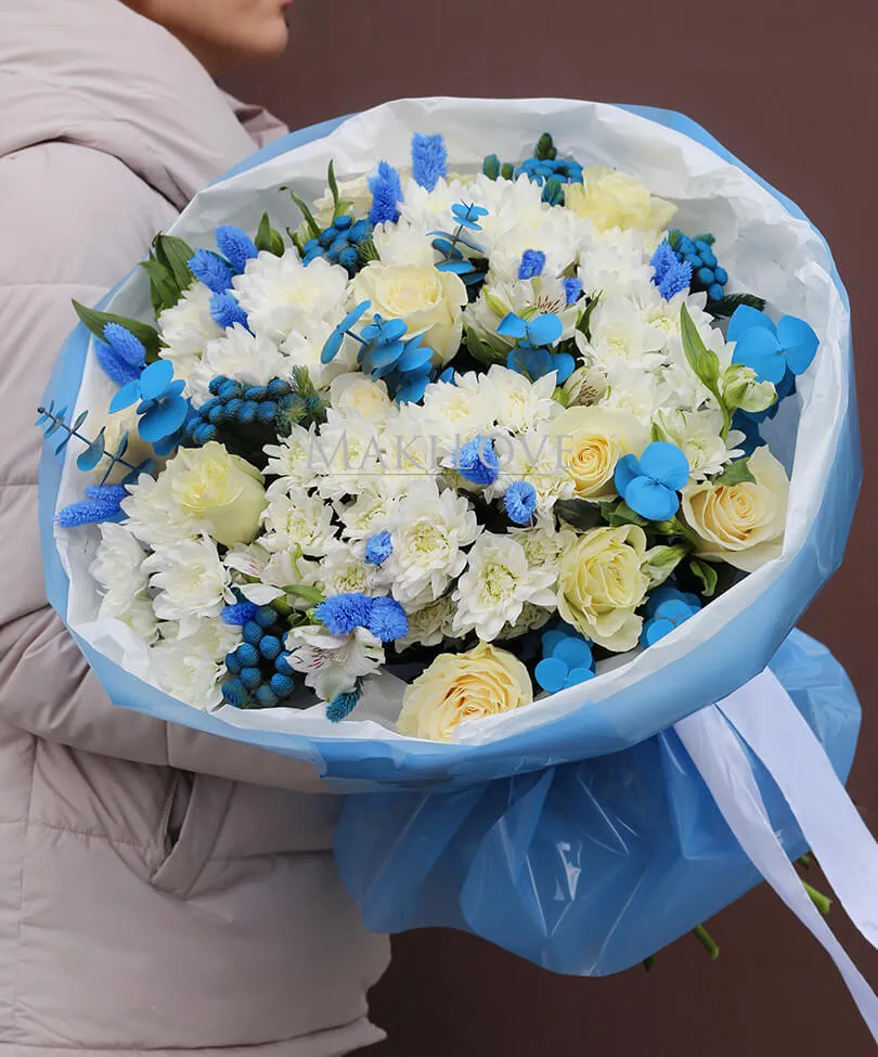 Букет с хризантемами «Охлаждающий»