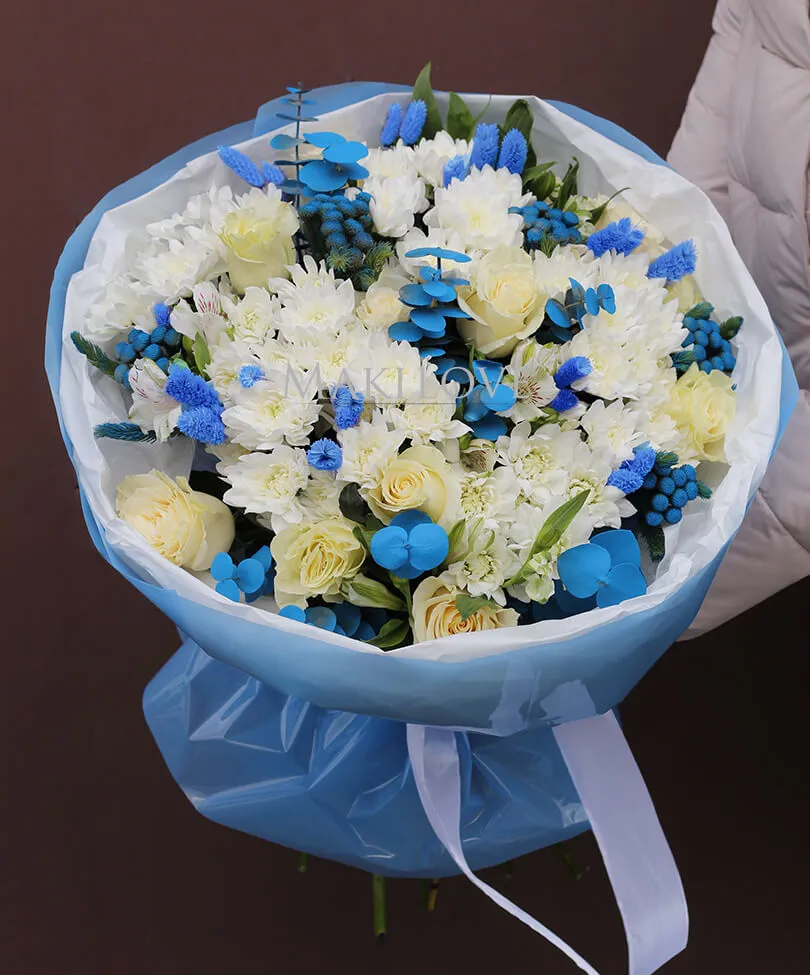 Букет с хризантемами «Охлаждающий»