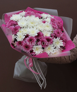 Букет из 15 разноцветных хризантем