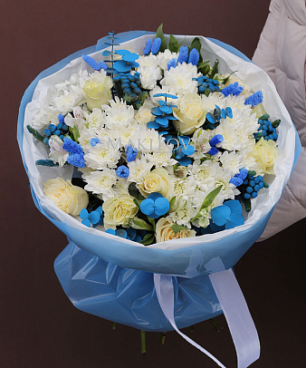 Букет с хризантемами «Охлаждающий»