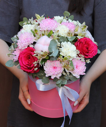Букет роз «Брайтон» в шляпной коробке